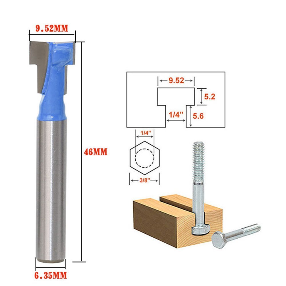 Power Tools Woodworking - A11I 1/4インチシャンクTスロットカッタールータービットスチールハンドル3/8インチ＆1/2インチ長さ木工カッター電動工具用