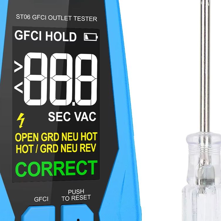 Power Tools Inspection - ST06電源ソケットテスターアナライザー220V AC電圧表示GFCIボタンライン故障検出器、電気安全検査ツール用