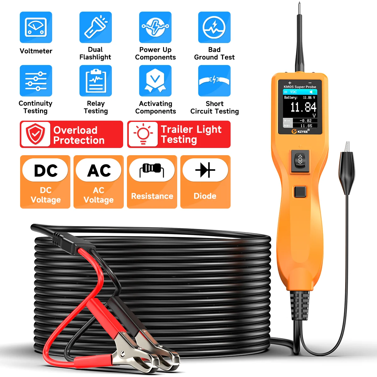 車用回路プローブキット、回路テスター、電気システムKZYEE - Power Tools Inspection のレビューと価格