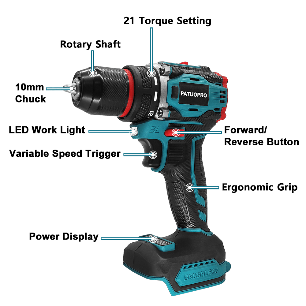 PATUOPRO 21V ワイヤレスブラシレス電気ドリルドラ - Power Tools Ingco のレビューと価格